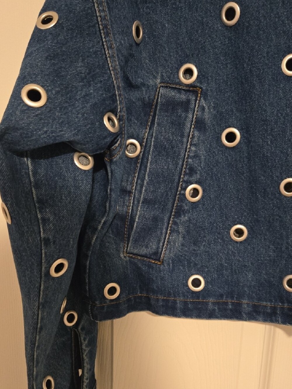 Blank NYC Dark Blue Eyelet-Embellished Denim Jacket - Picture 6 of 6